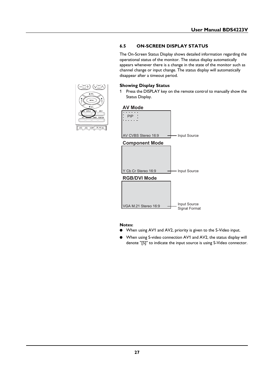5 on-screen display status, On-screen display status | Philips BDS4223V-27 User Manual | Page 29 / 58