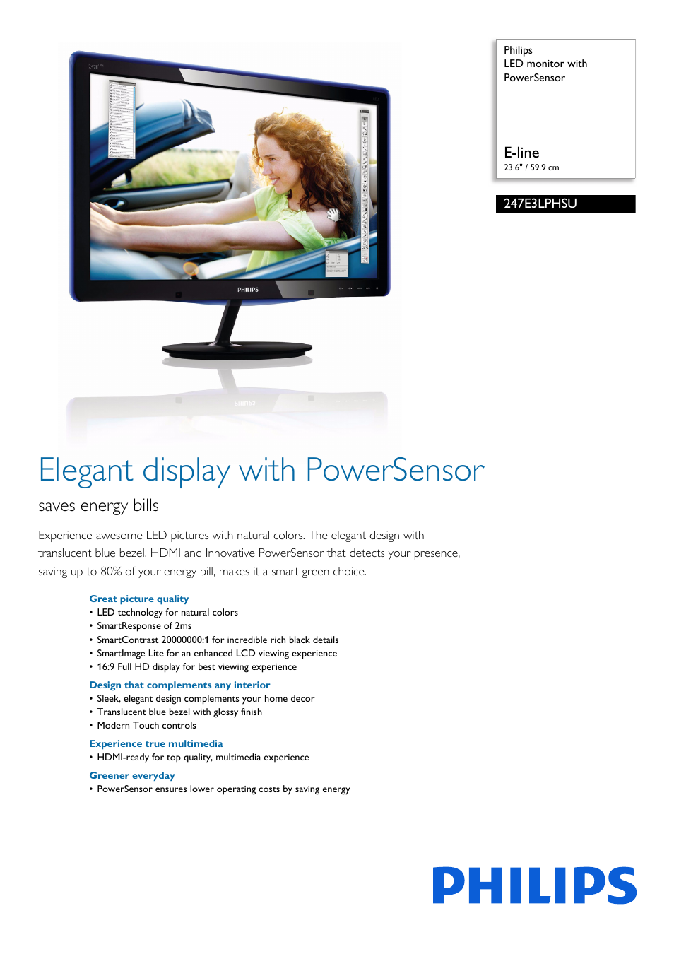 Philips 247E3LPHSU-27 User Manual | 3 pages