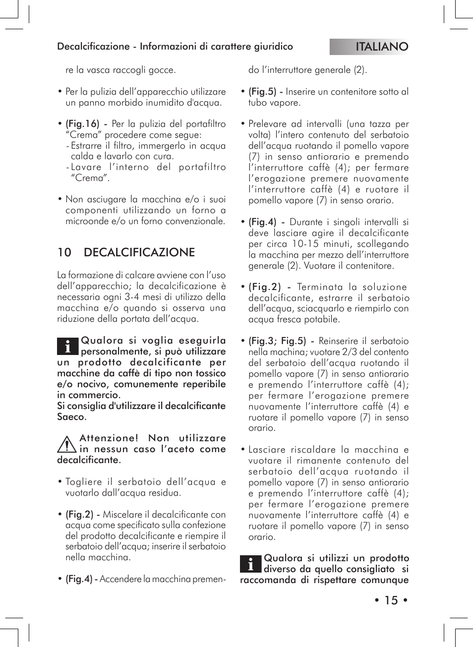 Italiano • 15, 10 decalcificazione | Philips 10000007 User Manual | Page 15 / 92