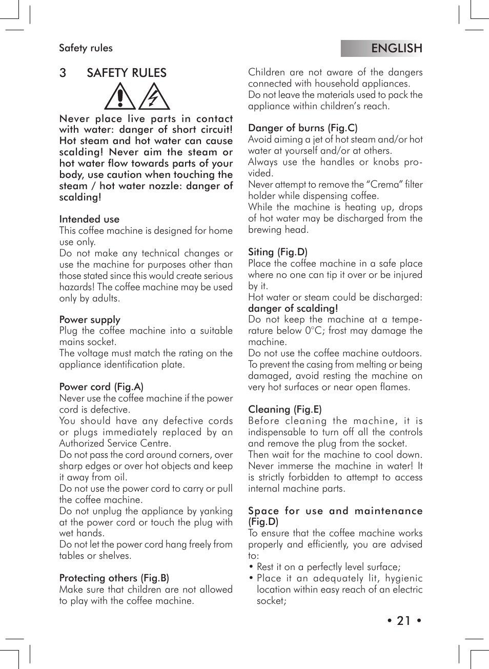 English • 21 • 3 safety rules | Philips 10000007 User Manual | Page 21 / 92