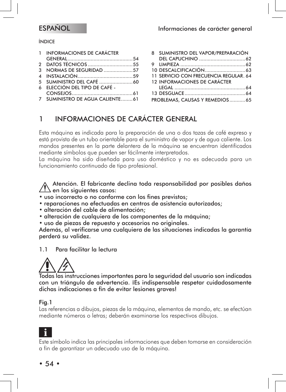 Español • 54 • 1 informaciones de carácter general | Philips 10000007 User Manual | Page 54 / 92