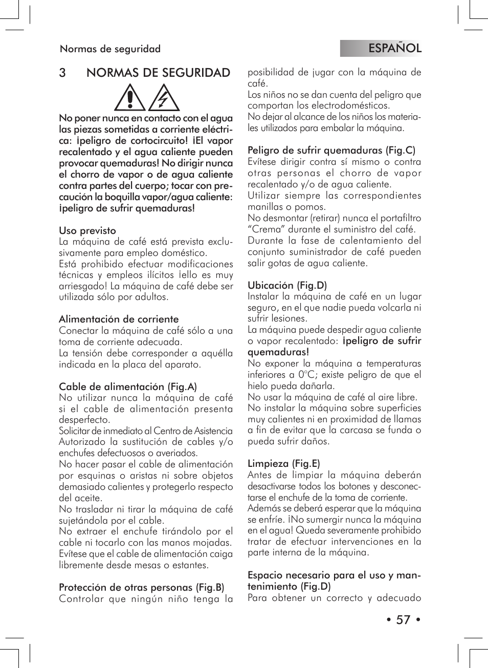 Español • 57 • 3 normas de seguridad | Philips 10000007 User Manual | Page 57 / 92