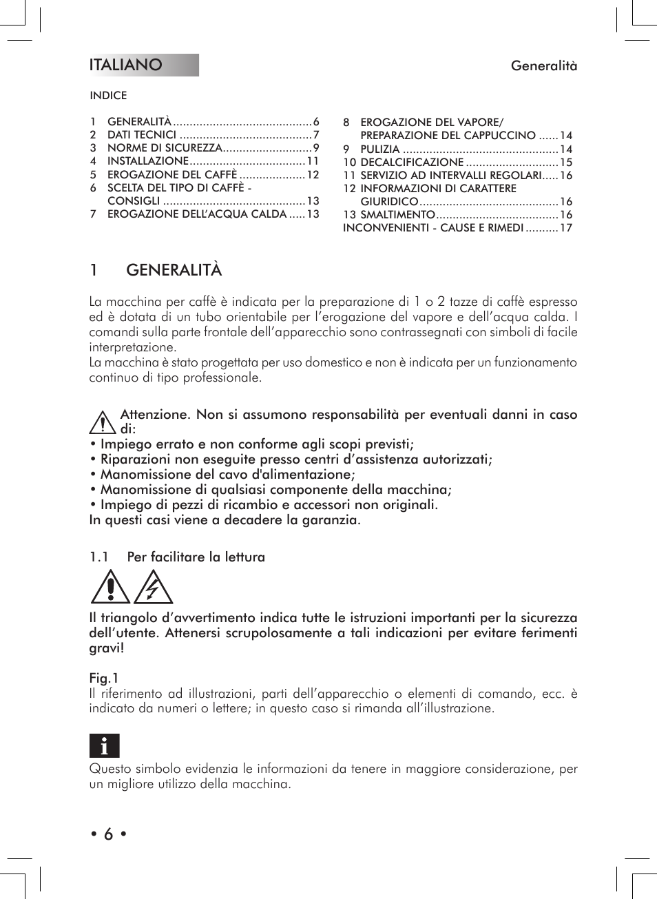 Italiano • 6, 1 generalità | Philips 10000007 User Manual | Page 6 / 92