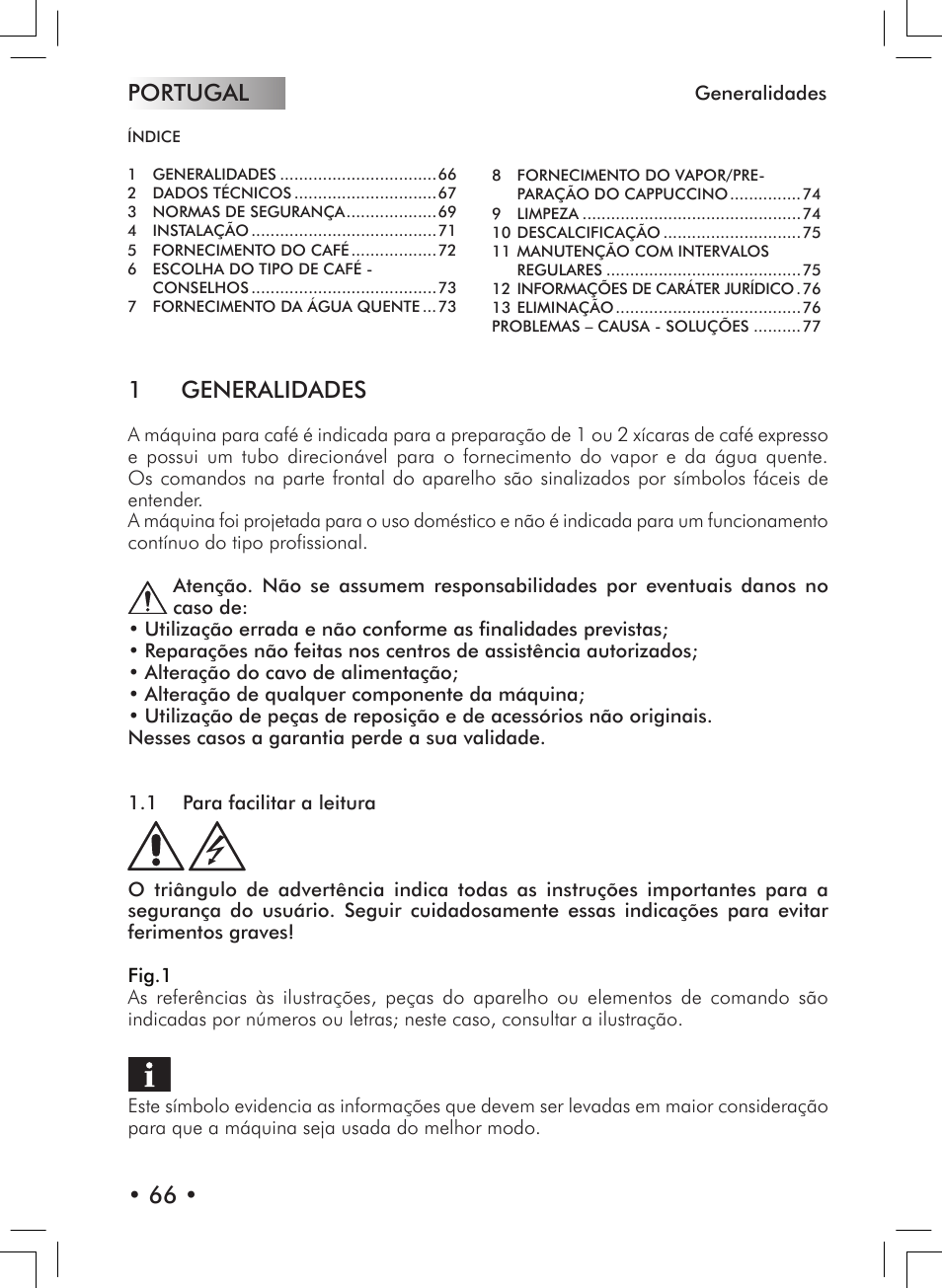 Portugal • 66, 1 generalidades | Philips 10000007 User Manual | Page 66 / 92