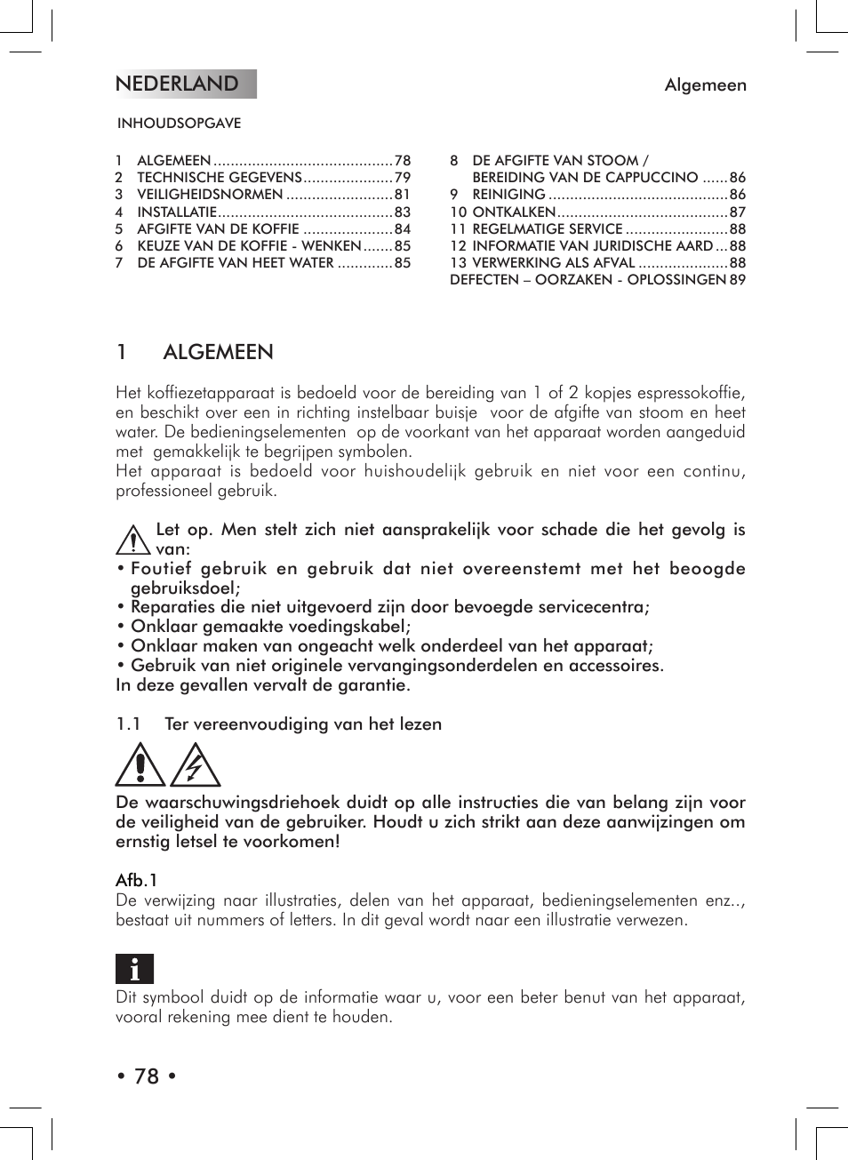 Nederland • 78, 1 algemeen | Philips 10000007 User Manual | Page 78 / 92