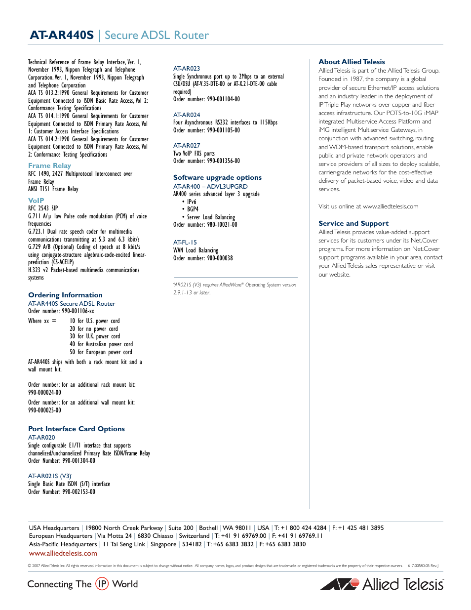 At-ar440s | secure adsl router | Allied Telesis AT-AR440S-10 User Manual | Page 5 / 5