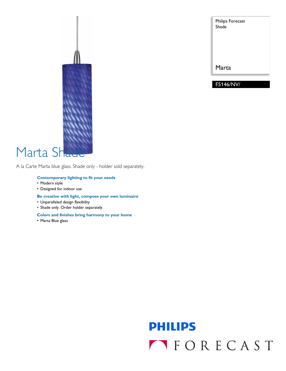Philips Forecast Shade F5146-NV- Marta User Manual | 2 pages