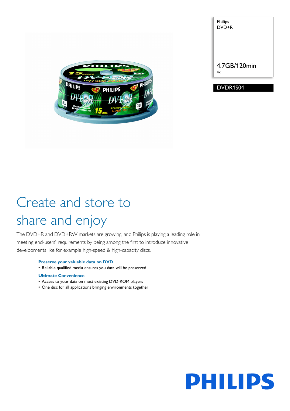 Philips DVDR1S04-711 User Manual | 2 pages