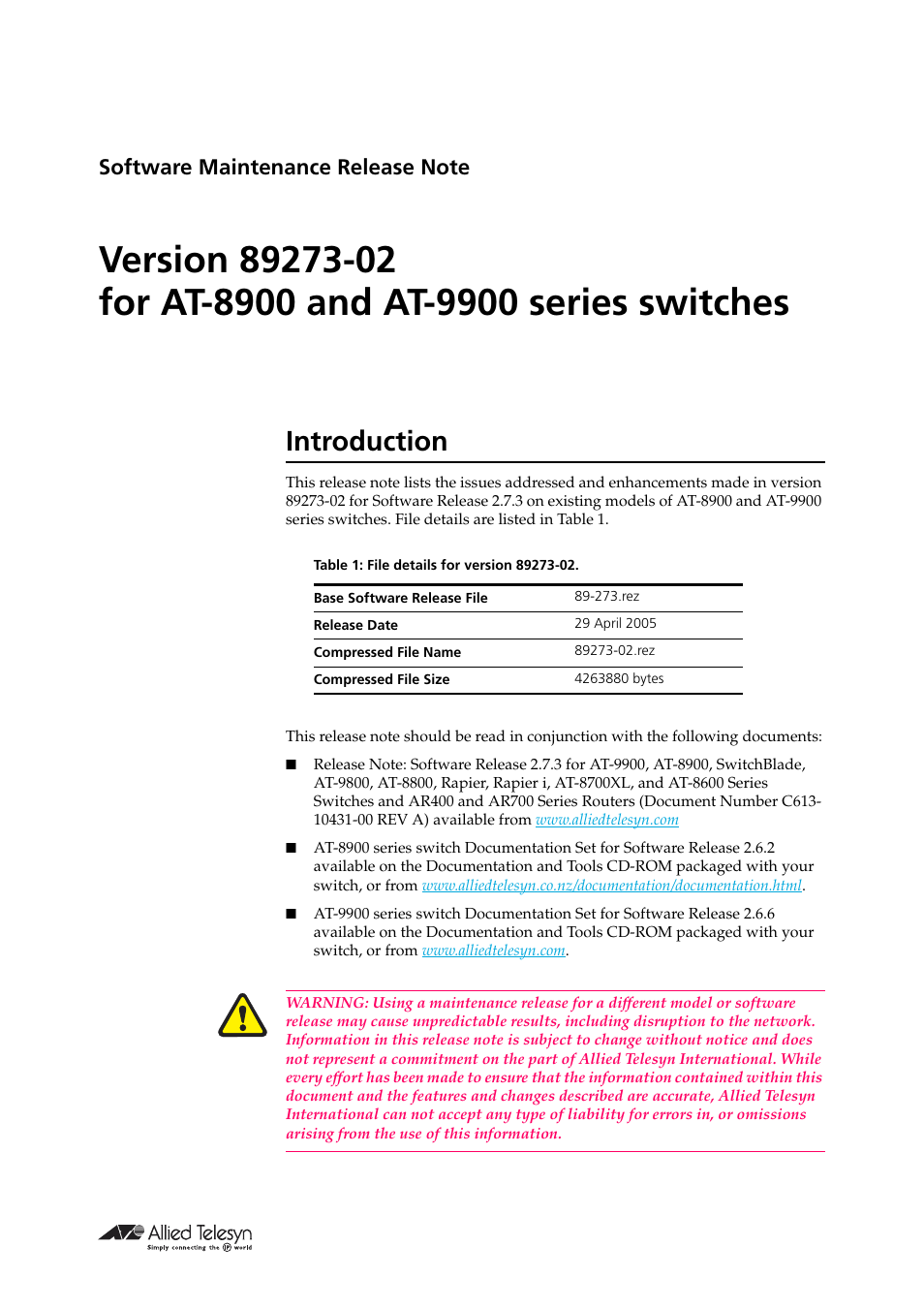 Allied Telesis Series User Manual | 7 pages