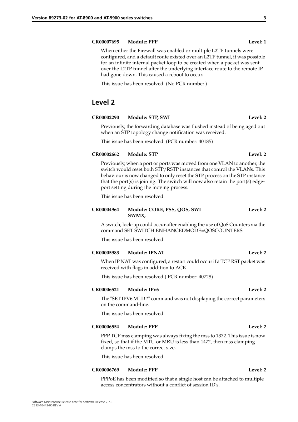 Level 2 | Allied Telesis Series User Manual | Page 3 / 7