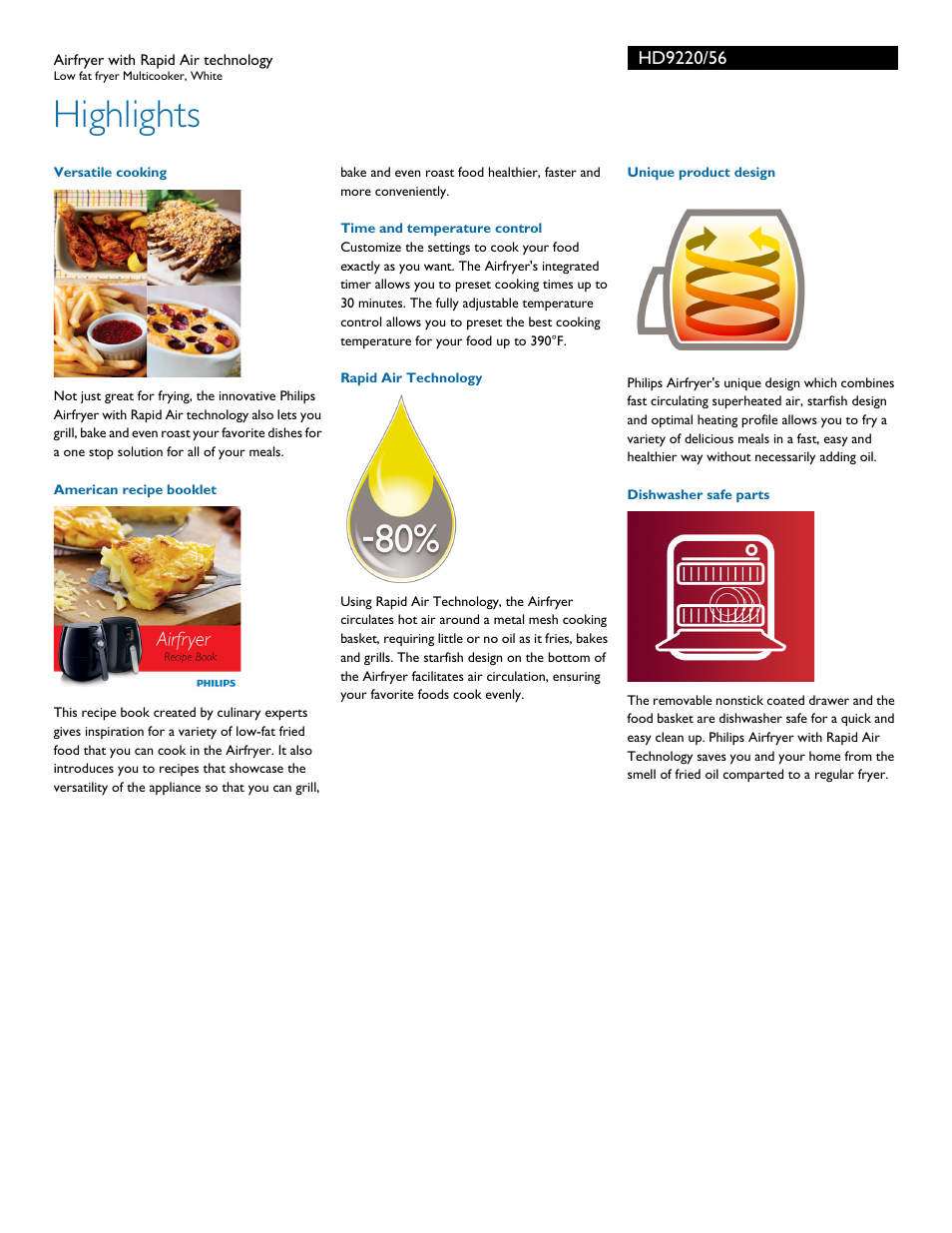 Highlights | Philips HD9220-56 User Manual | Page 2 / 3