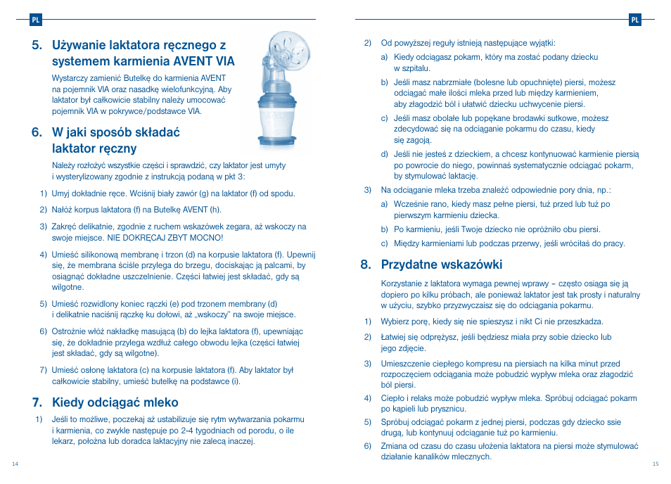 Przydatne wskazówki, W jaki sposób składać laktator ręczny, Kiedy odciągać mleko | Philips SCD241-01 User Manual | Page 10 / 25