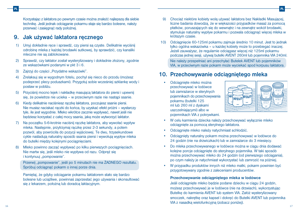 Przechowywanie odciągniętego mleka, Jak używać laktatora ręcznego | Philips SCD241-01 User Manual | Page 11 / 25