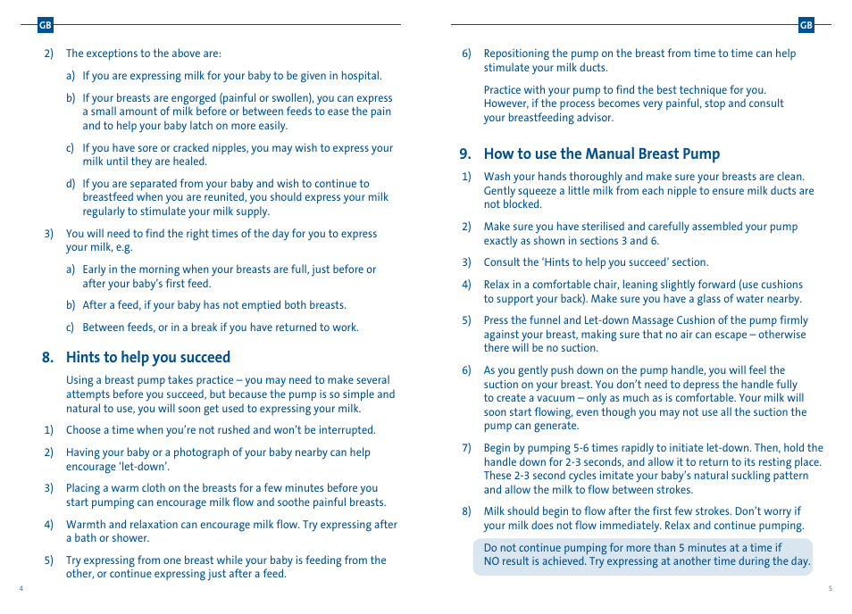 Hints to help you succeed, How to use the manual breast pump | Philips SCD241-01 User Manual | Page 5 / 25