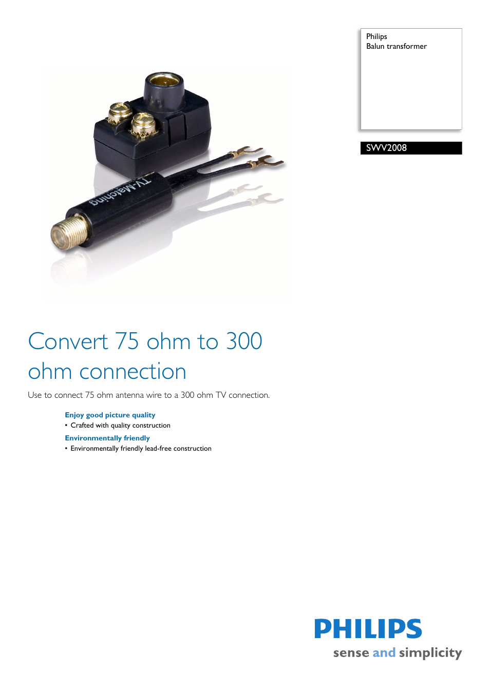 Philips SWV2008-37 User Manual | 2 pages