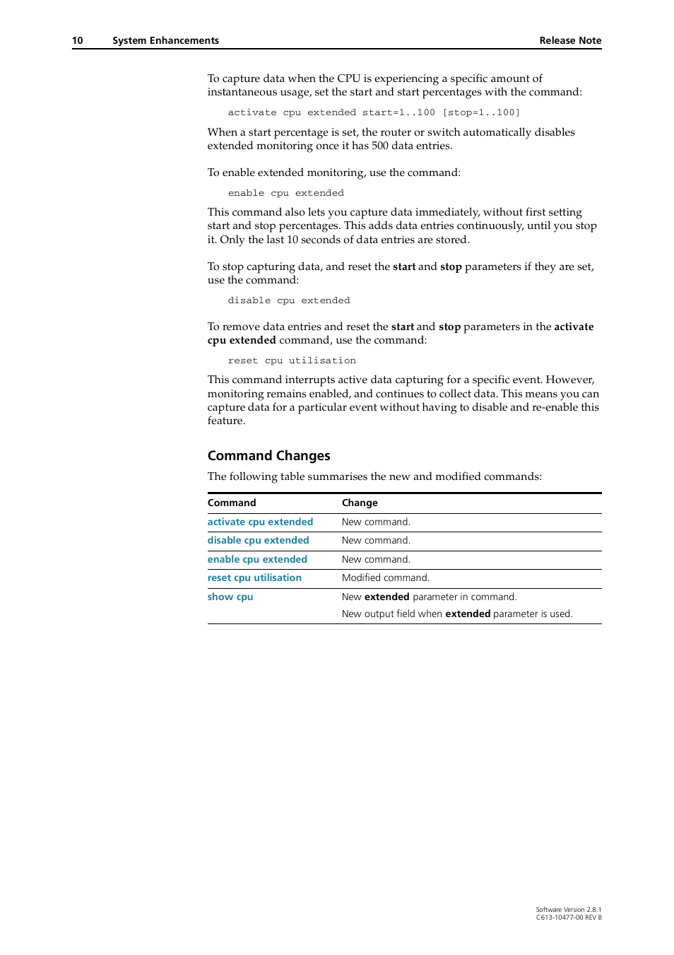 Command changes | Allied Telesis RAPIER I User Manual | Page 10 / 232