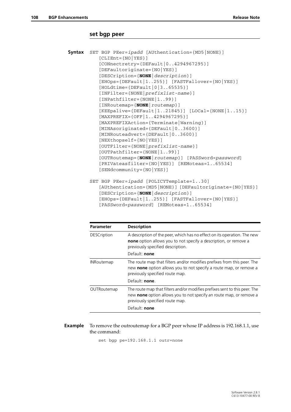 Set bgp peer | Allied Telesis RAPIER I User Manual | Page 108 / 232