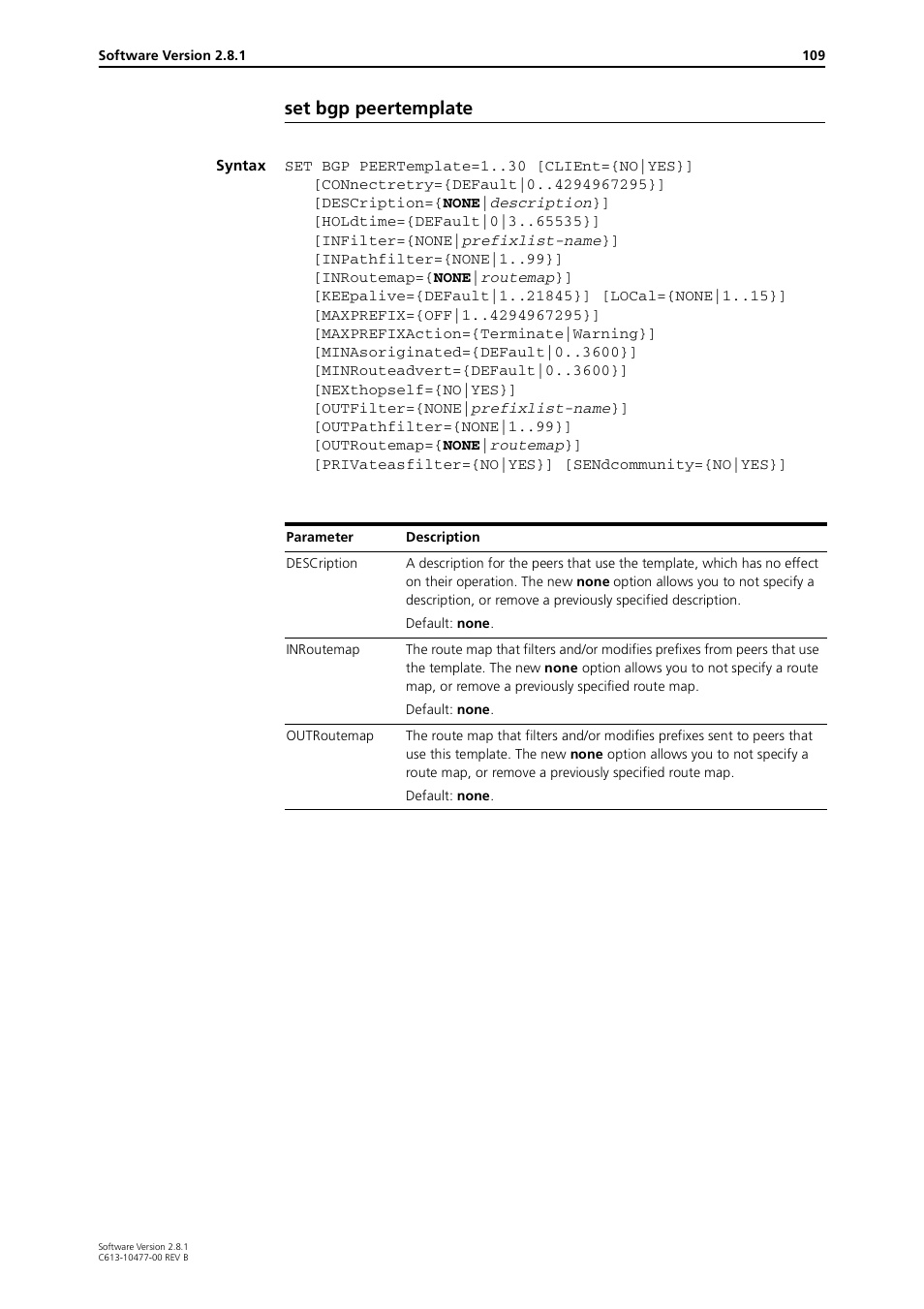 Set bgp peertemplate | Allied Telesis RAPIER I User Manual | Page 109 / 232