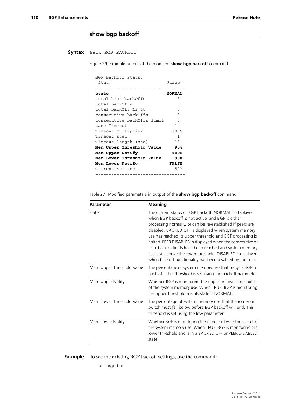Show bgp backoff | Allied Telesis RAPIER I User Manual | Page 110 / 232