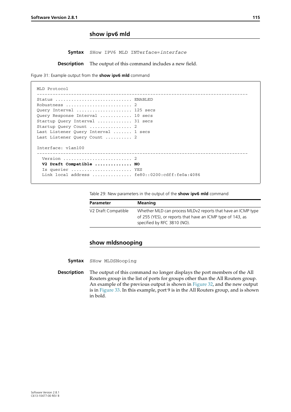 Show ipv6 mld, Show mldsnooping | Allied Telesis RAPIER I User Manual | Page 115 / 232