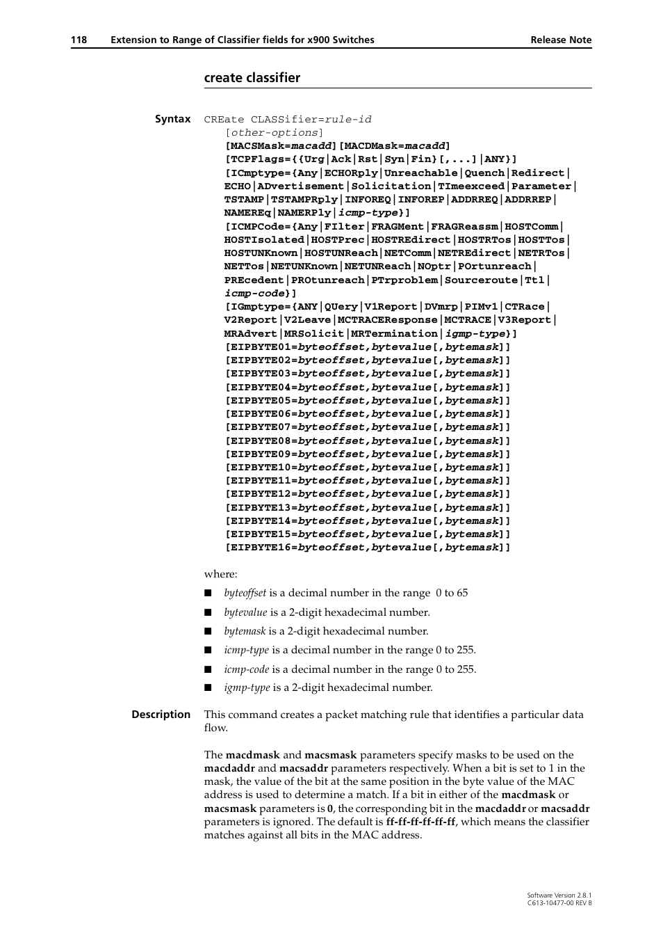 Create classifier | Allied Telesis RAPIER I User Manual | Page 118 / 232