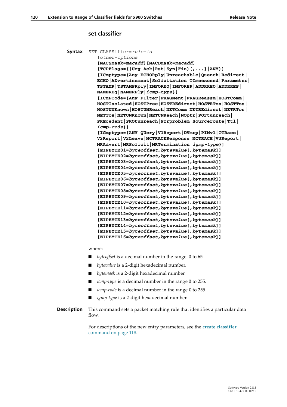 Set classifier | Allied Telesis RAPIER I User Manual | Page 120 / 232