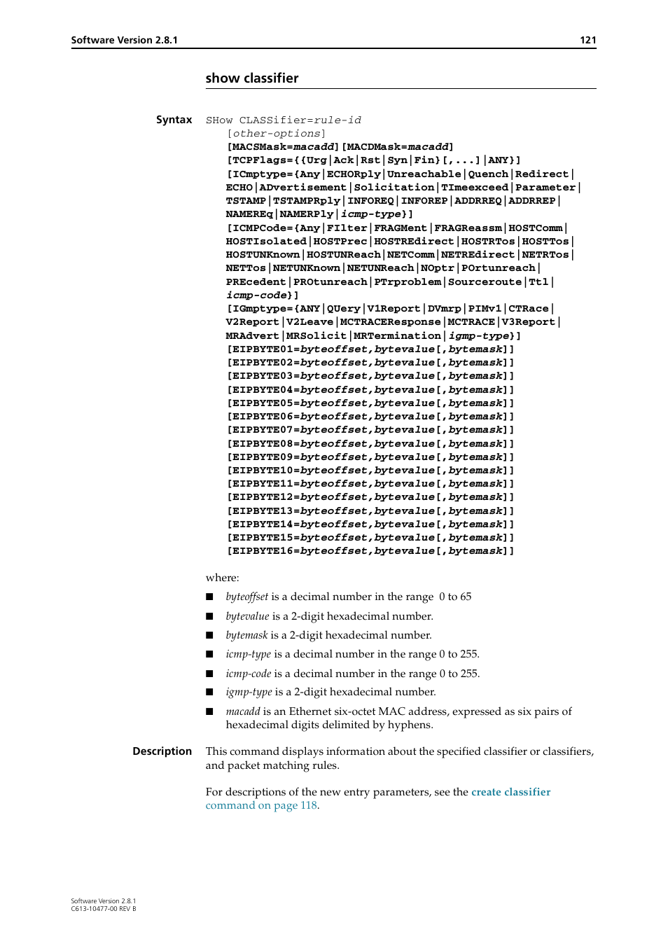 Show classifier | Allied Telesis RAPIER I User Manual | Page 121 / 232