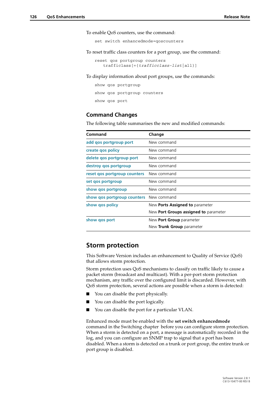 Storm protection, Command changes | Allied Telesis RAPIER I User Manual | Page 126 / 232