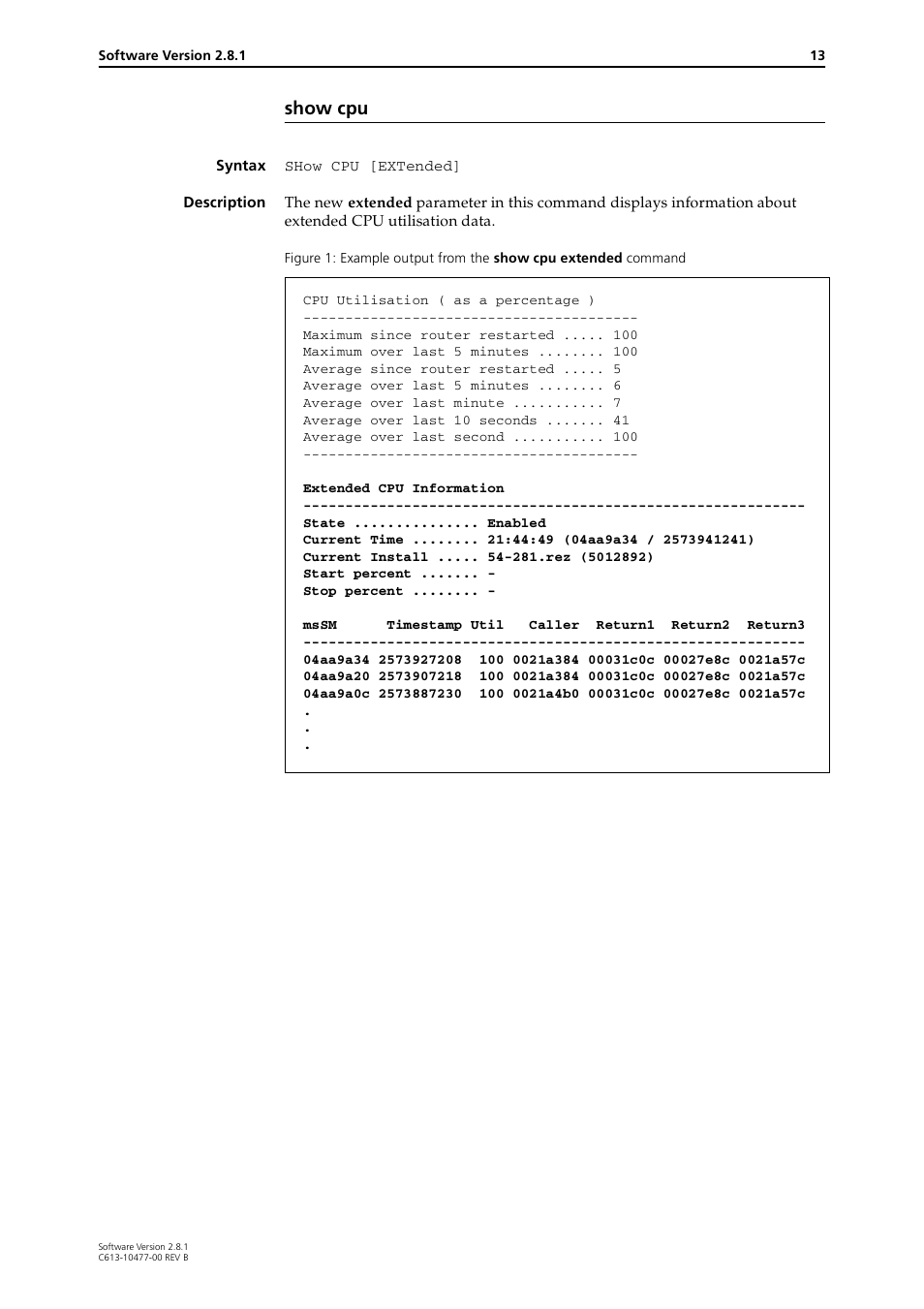 Show cpu | Allied Telesis RAPIER I User Manual | Page 13 / 232