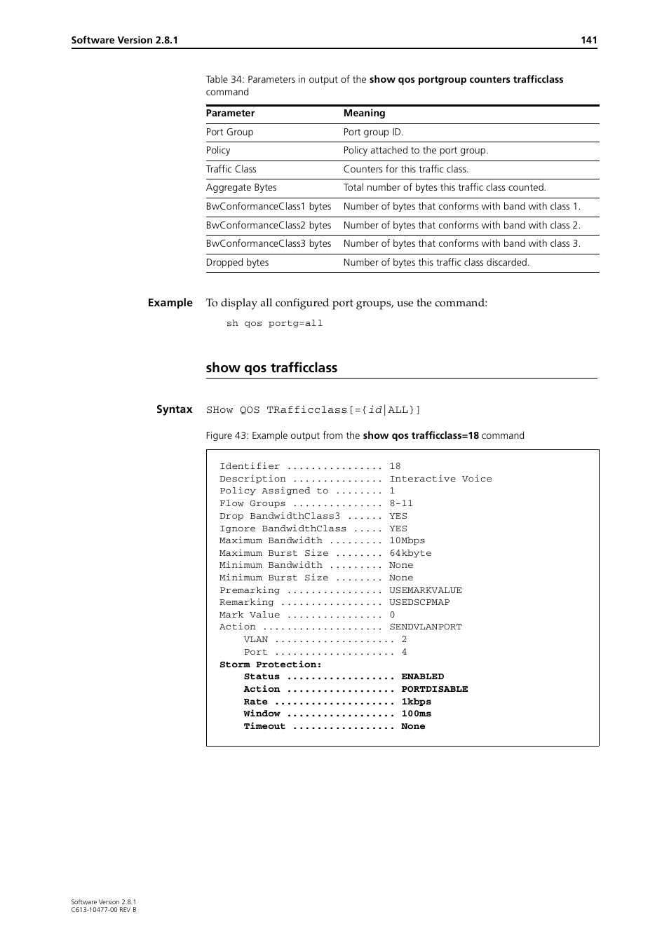 Show qos trafficclass, Table 34 | Allied Telesis RAPIER I User Manual | Page 141 / 232