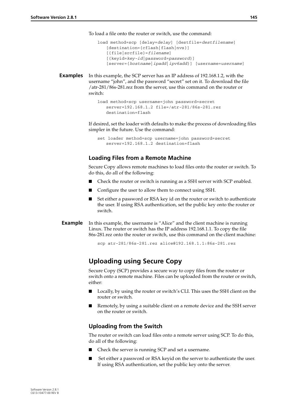 Uploading using secure copy, Loading files from a remote machine, Uploading from the switch | Allied Telesis RAPIER I User Manual | Page 145 / 232