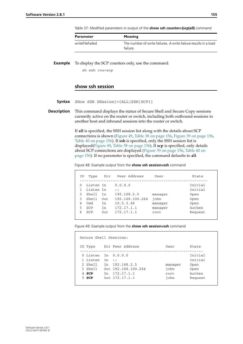 Show ssh session | Allied Telesis RAPIER I User Manual | Page 155 / 232