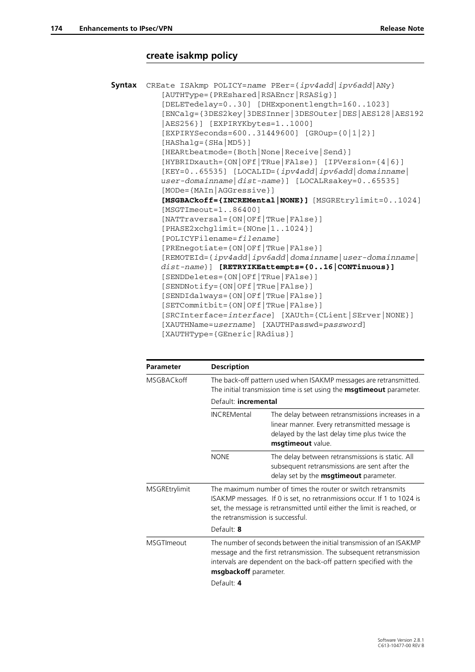 Create isakmp policy | Allied Telesis RAPIER I User Manual | Page 174 / 232