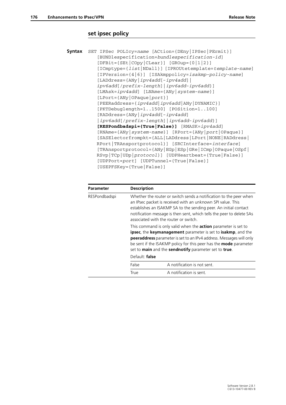 Set ipsec policy | Allied Telesis RAPIER I User Manual | Page 176 / 232