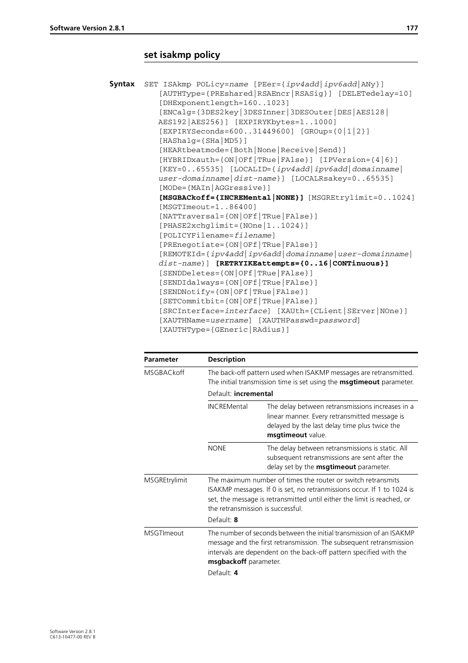 Set isakmp policy | Allied Telesis RAPIER I User Manual | Page 177 / 232