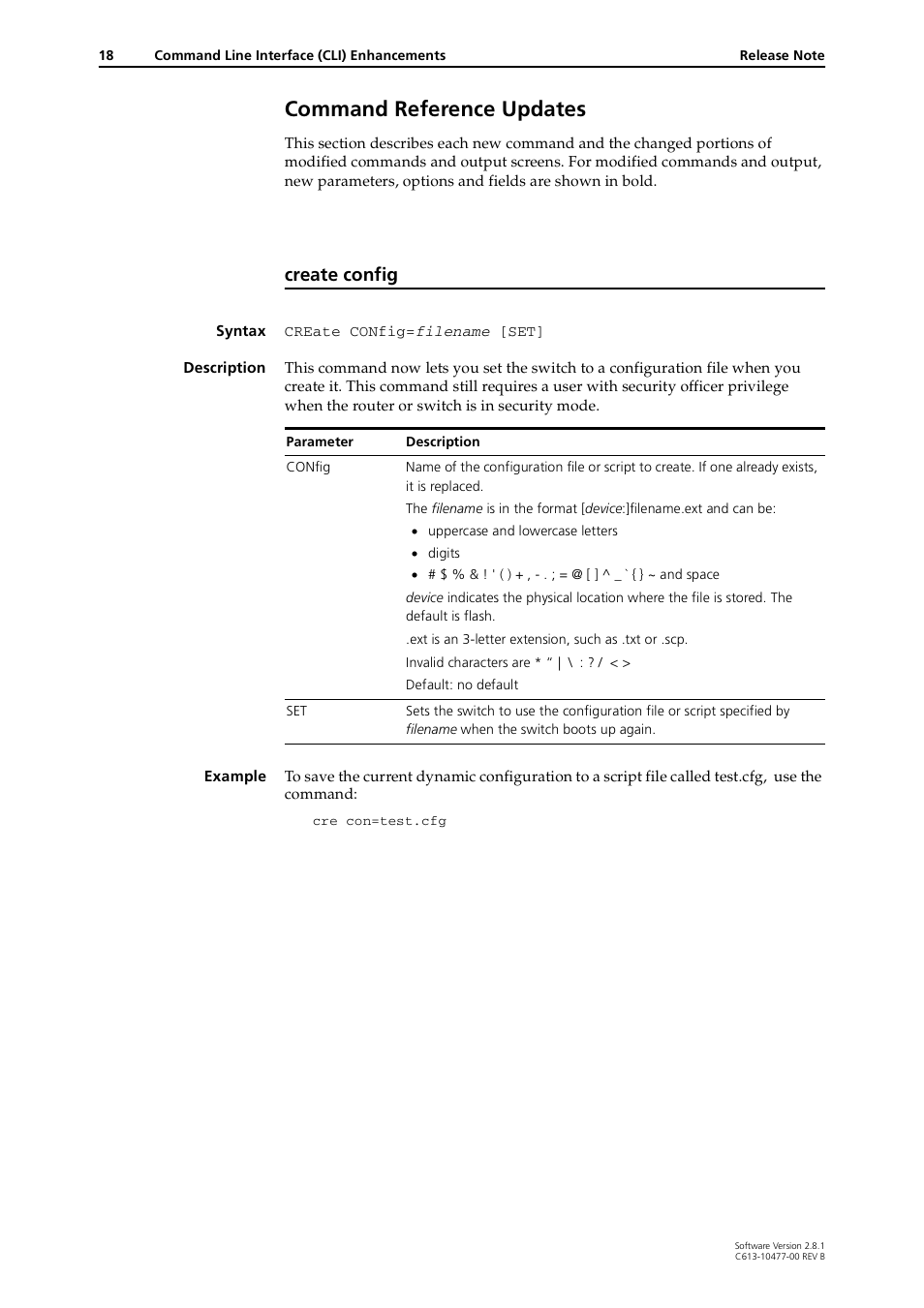 Command reference updates, Create config | Allied Telesis RAPIER I User Manual | Page 18 / 232