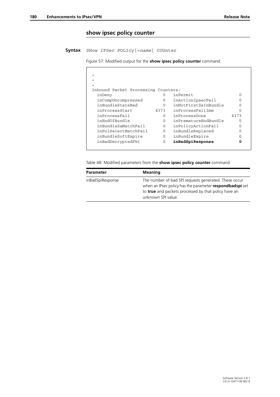Show ipsec policy counter | Allied Telesis RAPIER I User Manual | Page 180 / 232