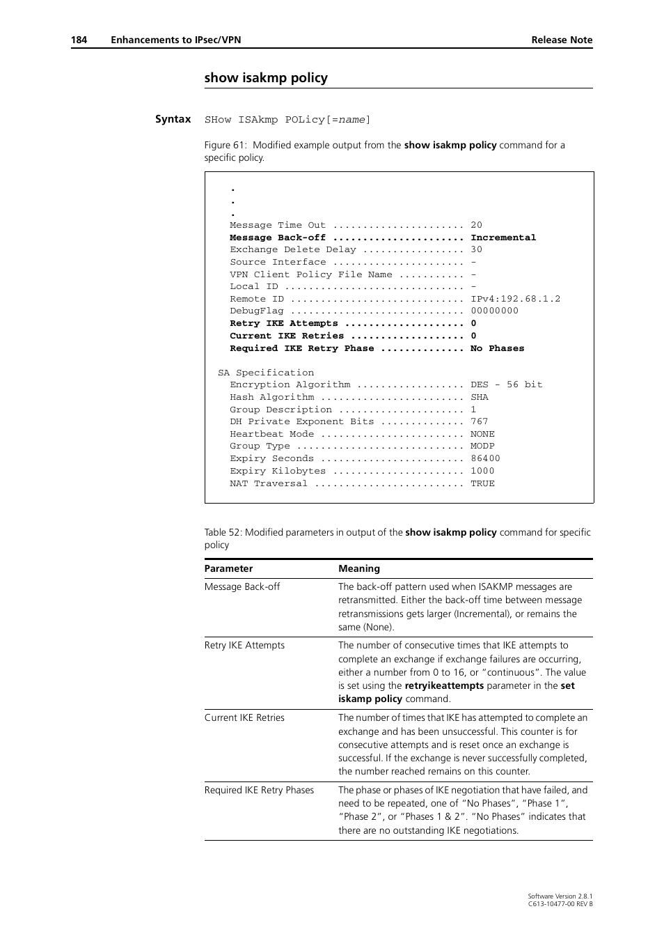 Show isakmp policy | Allied Telesis RAPIER I User Manual | Page 184 / 232