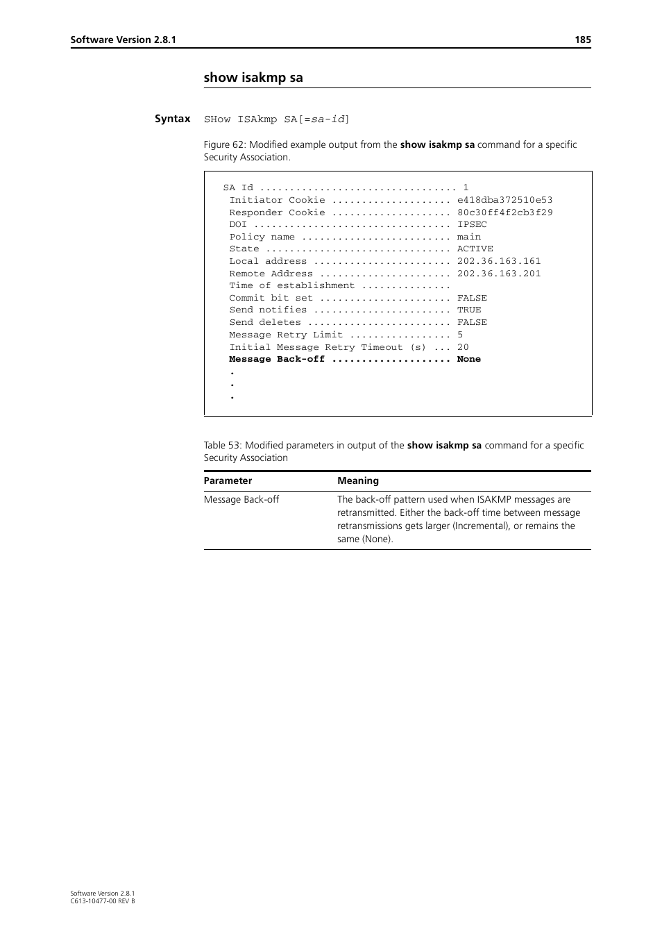 Show isakmp sa | Allied Telesis RAPIER I User Manual | Page 185 / 232