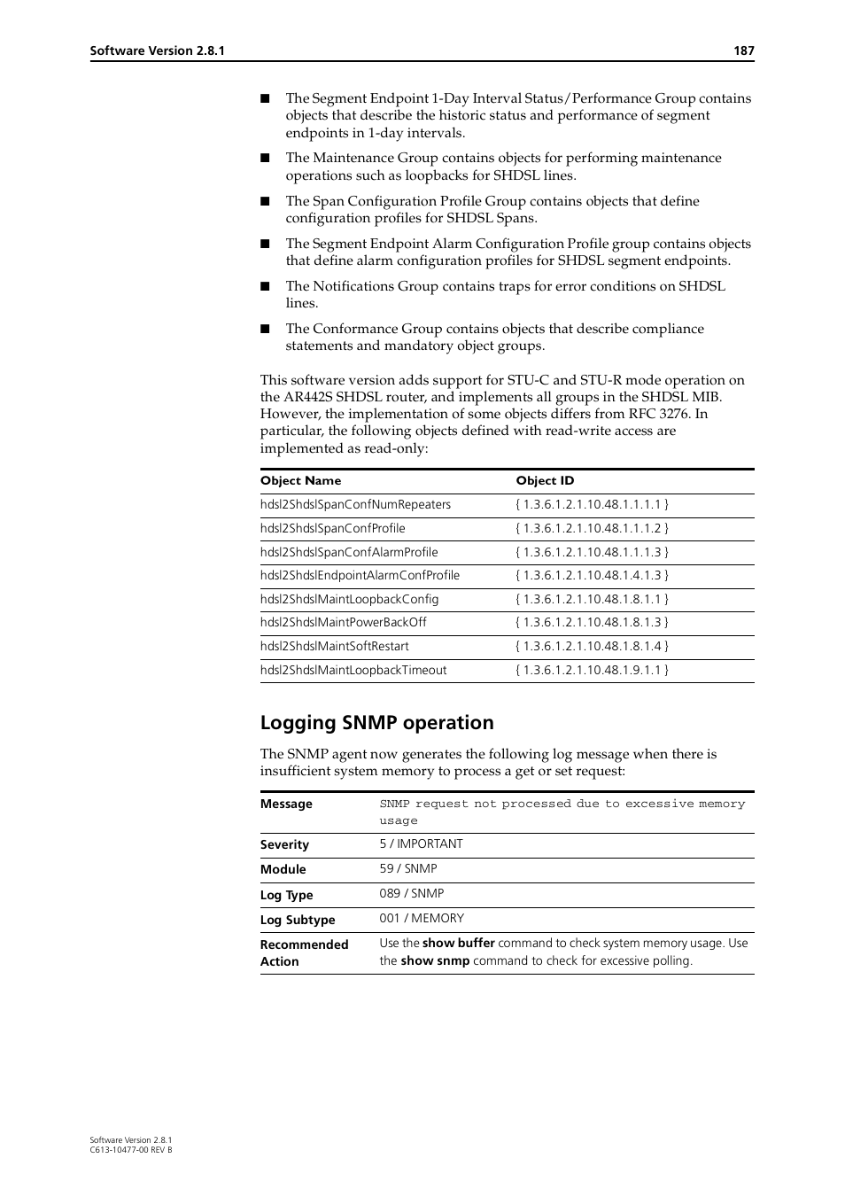 Logging snmp operation | Allied Telesis RAPIER I User Manual | Page 187 / 232