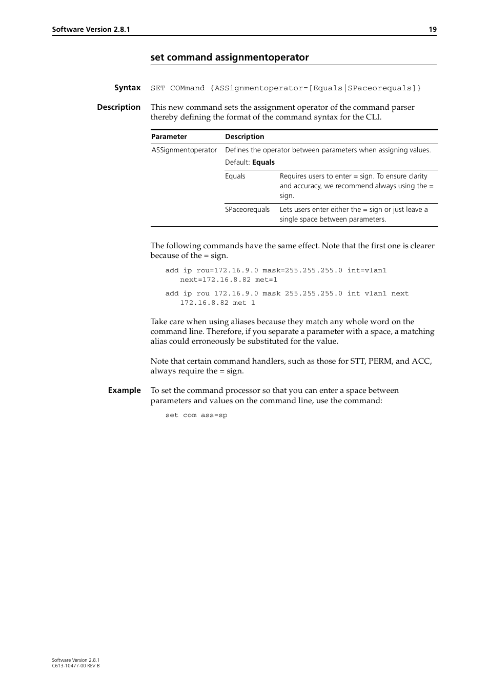 Set command assignmentoperator | Allied Telesis RAPIER I User Manual | Page 19 / 232