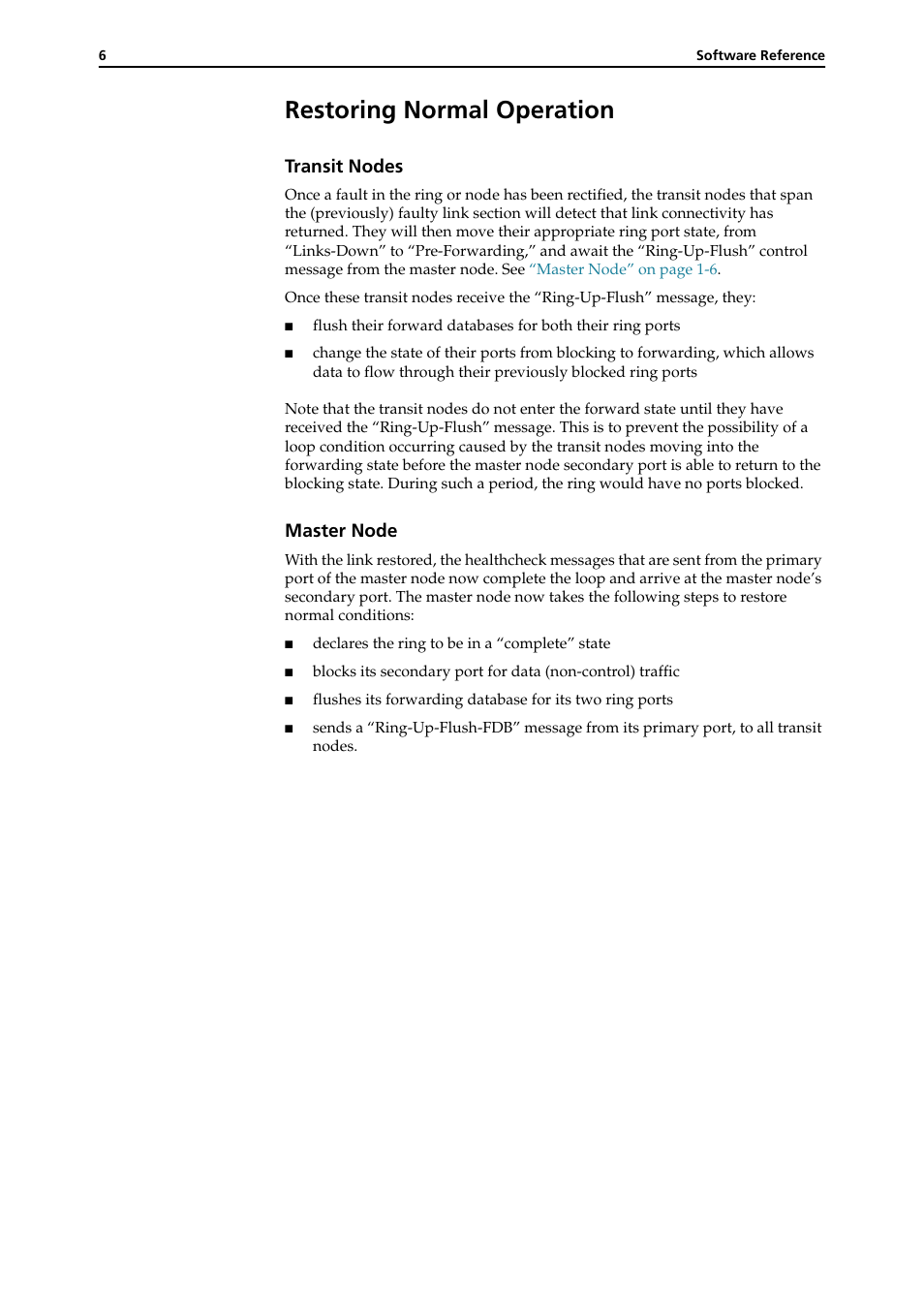 Restoring normal operation, Restoring normal operation -6, Transit nodes | Master node | Allied Telesis RAPIER I User Manual | Page 204 / 232