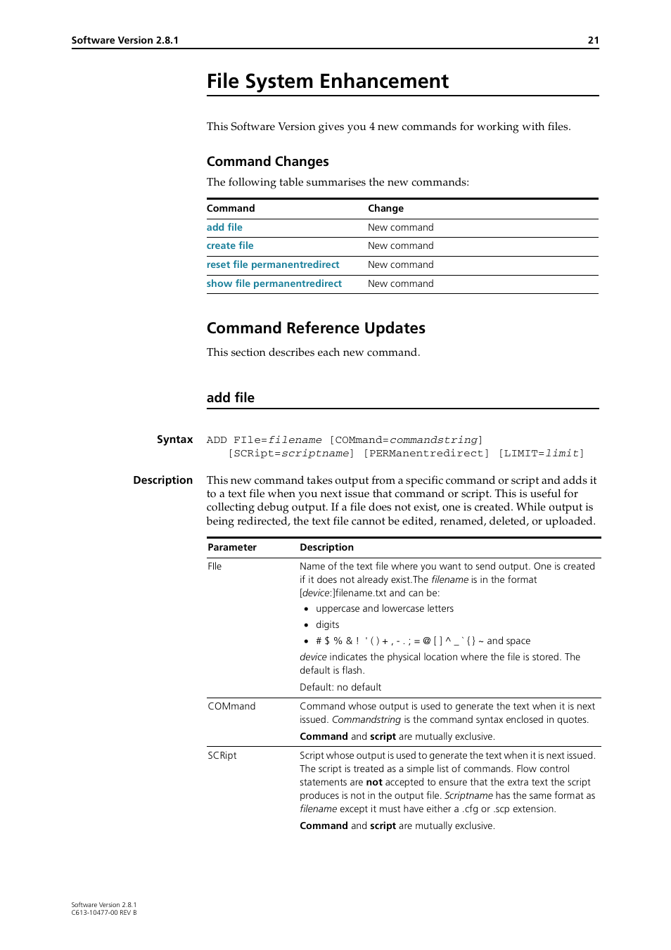 File system enhancement, Command reference updates, Add file | Command changes | Allied Telesis RAPIER I User Manual | Page 21 / 232