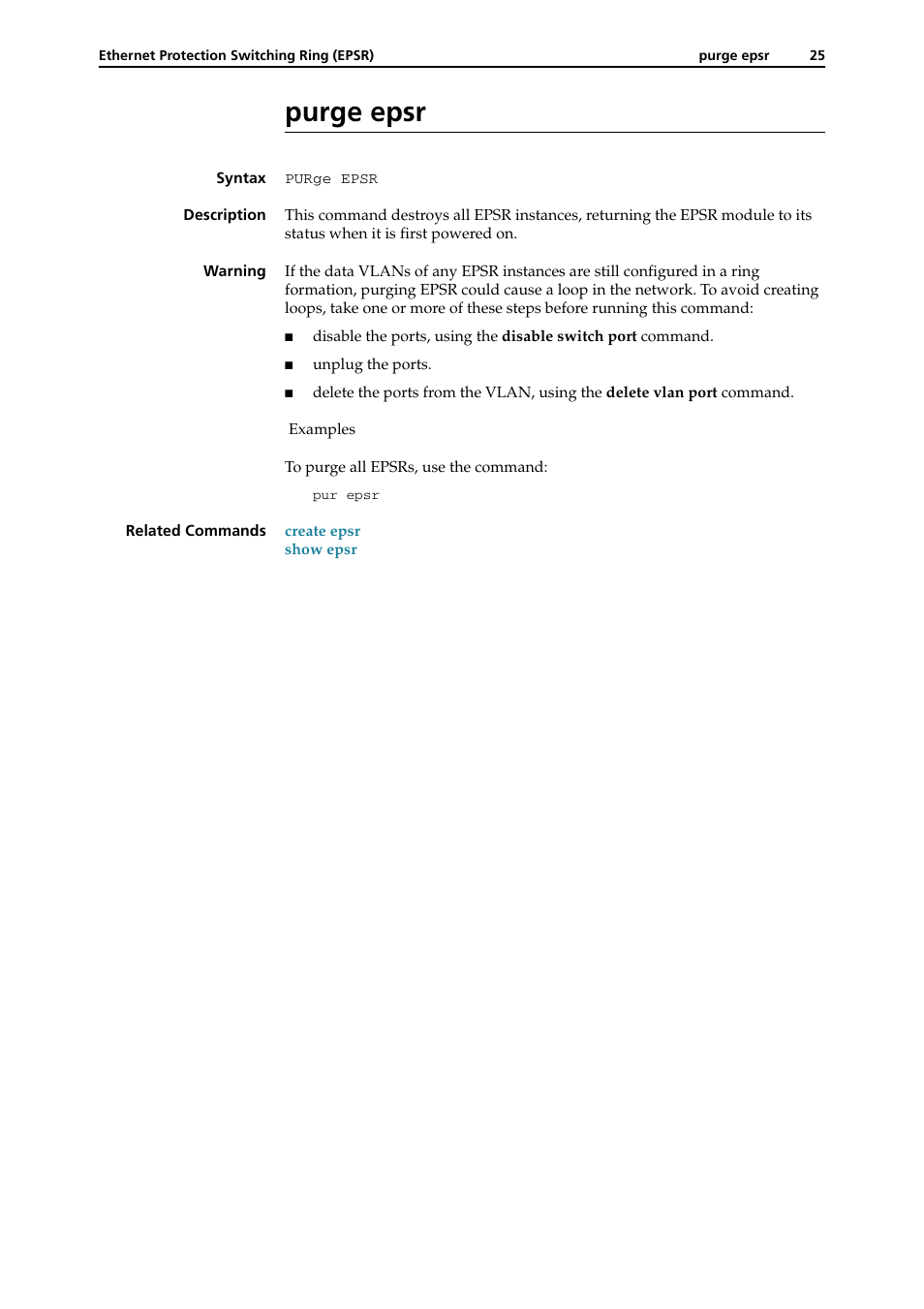 Purge epsr, Purge epsr -25 | Allied Telesis RAPIER I User Manual | Page 223 / 232