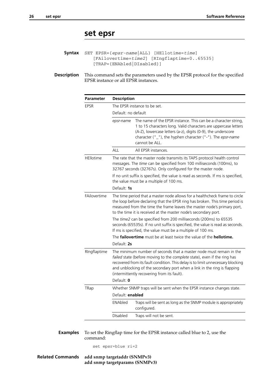 Set epsr, Set epsr -26 | Allied Telesis RAPIER I User Manual | Page 224 / 232