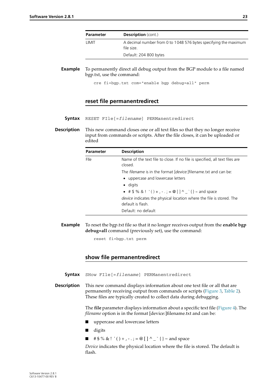 Reset file permanentredirect, Show file permanentredirect | Allied Telesis RAPIER I User Manual | Page 23 / 232