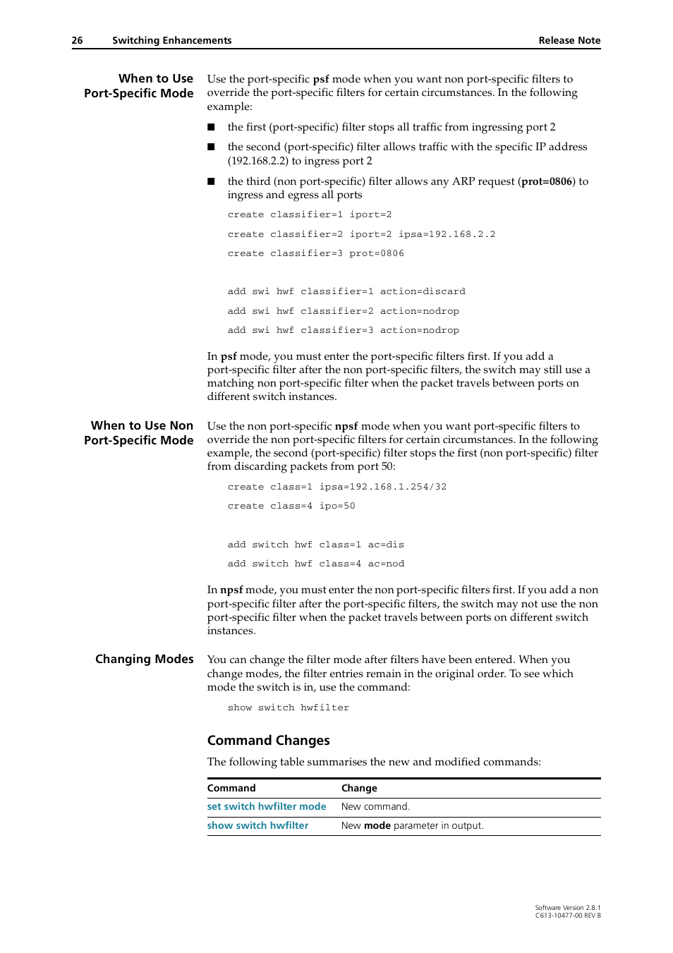 Command changes | Allied Telesis RAPIER I User Manual | Page 26 / 232