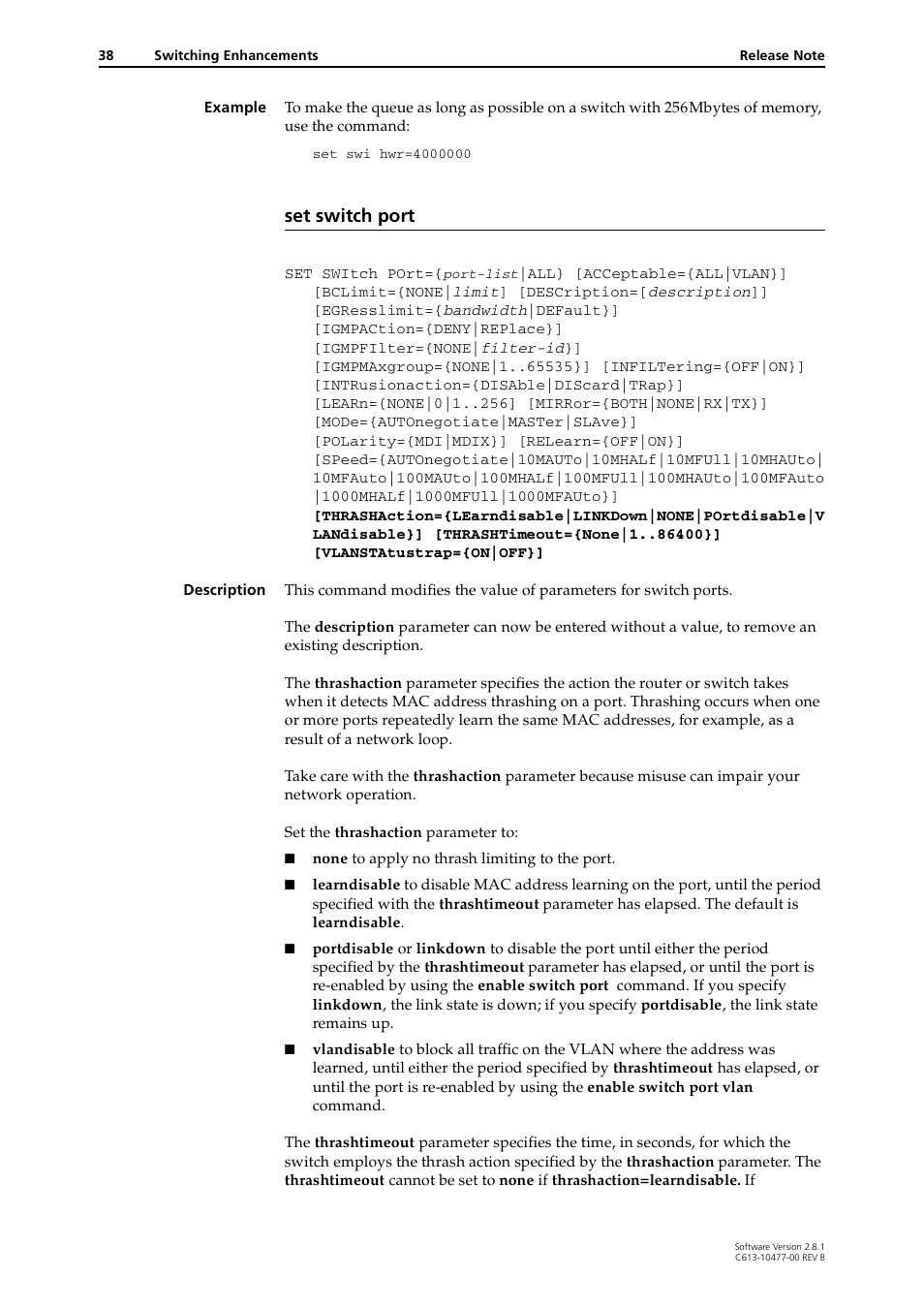 Set switch port | Allied Telesis RAPIER I User Manual | Page 38 / 232