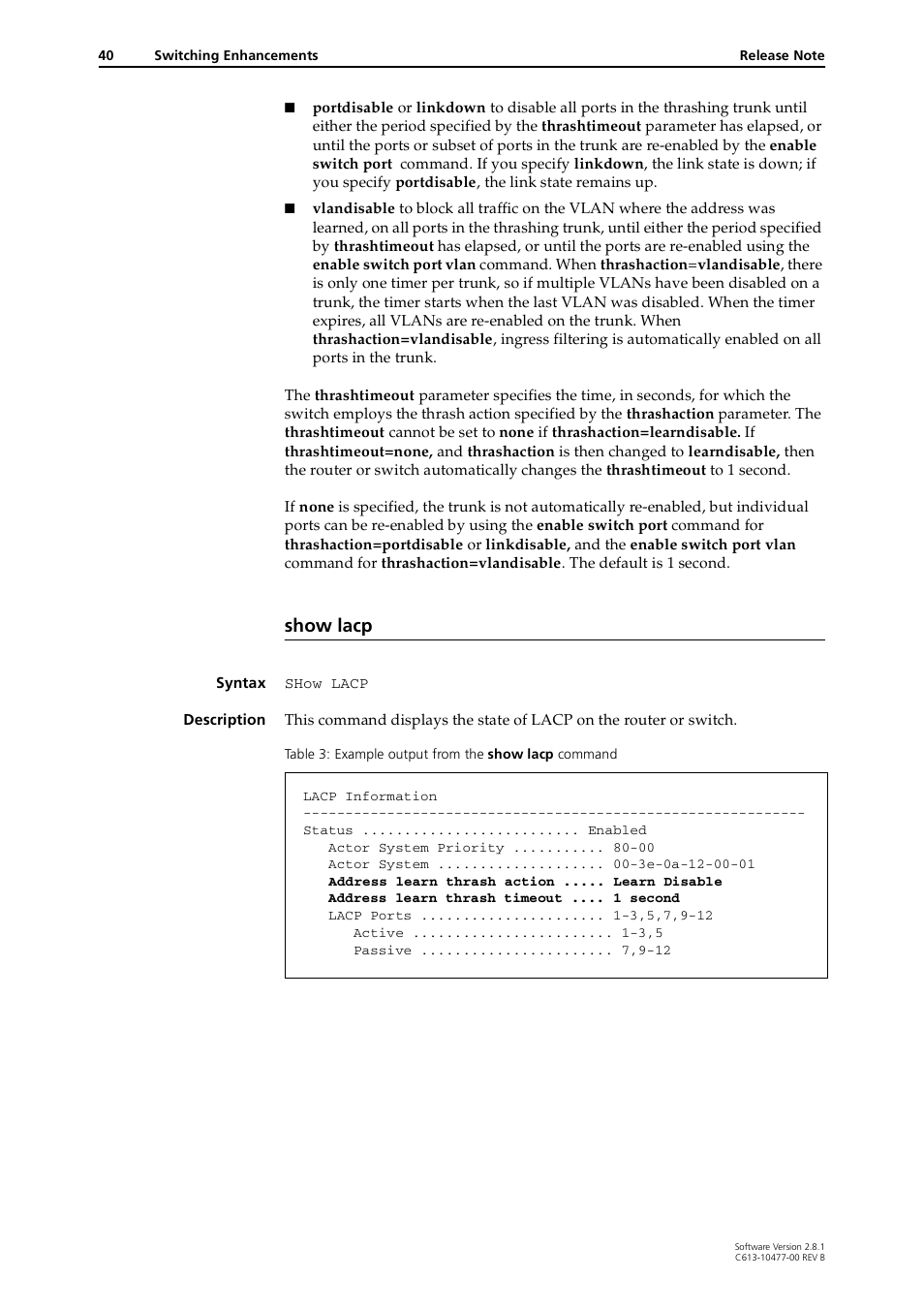 Show lacp | Allied Telesis RAPIER I User Manual | Page 40 / 232