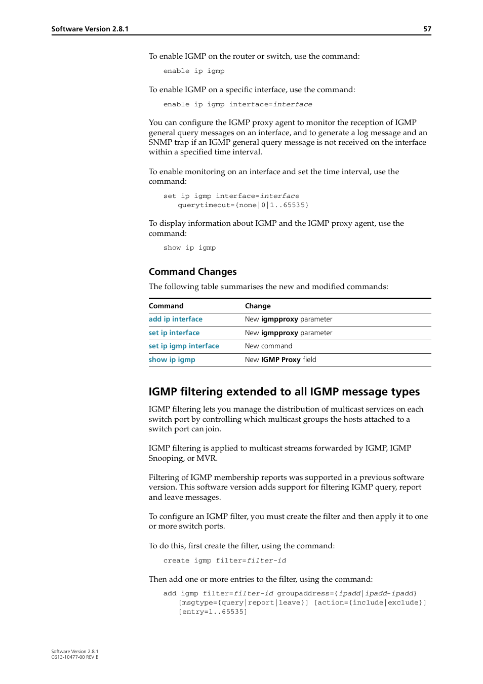 Igmp filtering extended to all igmp message types, Command changes | Allied Telesis RAPIER I User Manual | Page 57 / 232